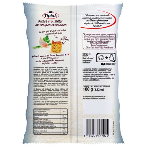 Tipiak Croûtons à l'ail et aux fines herbes 100g