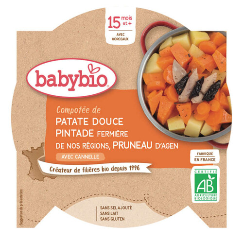 Babybio Assiette Patate Douce Pintade Fermière Du Poitou Pruneaux À La Cannelle 260g