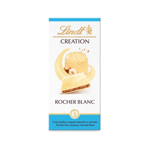 Lindt Création Chocolat Blanc Rocher Blanc cœur Praliné Croquant 128g