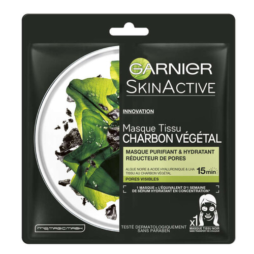 Garnier SkinActive Masque Tissu Charbon Pur Végétal Hydratant x1