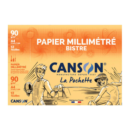 Canson Papier Millimétré A4 90Gr/M², 12 Feuilles