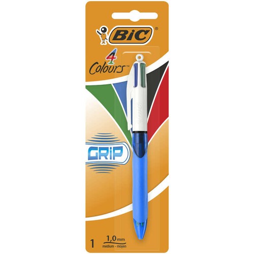 Bic Stylo-Bille 4 Couleurs Grip, Pointes Moyennes Et Rétractables