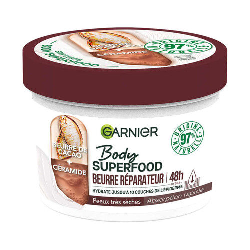 Garnier Body SuperFood Crème Corps Réparatrice Beurre de Cacao 400ml
