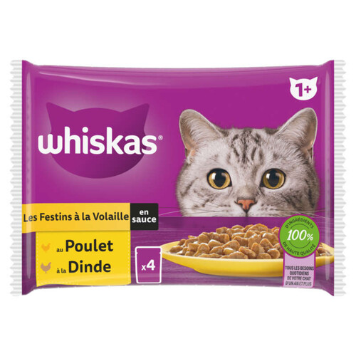 Whiskas sachets fraîcheur volaille en sauce pour chat adulte 4x 85g