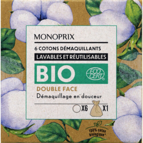Monoprix Disque De Cotons Double Face Démaquillants Lavable Et Réutilisables Bio X6