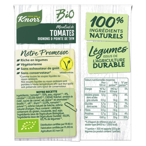 Knorr Soupe Liquide Tomates Oignons et Pointe d'Herbes Bio Sachets 30cl