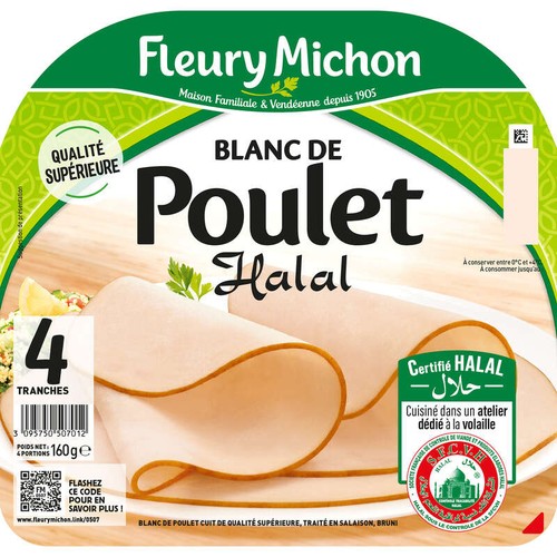 Fleury Michon Blanc De Poulet Halal Tranches Fines x4