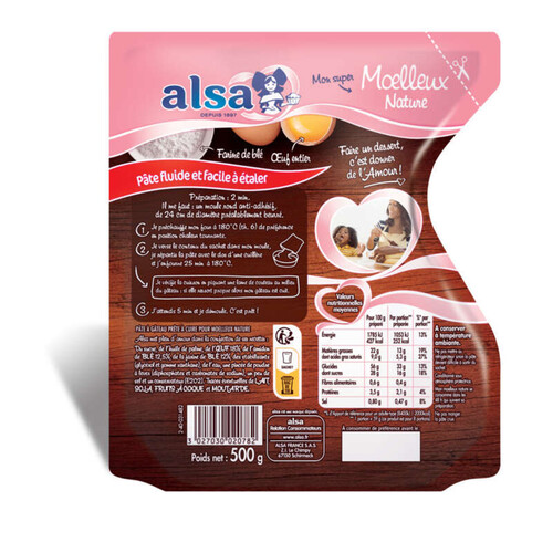 Alsa Préparation Gâteau Moelleux Nature Prêt à Cuir x8 Parts 500g