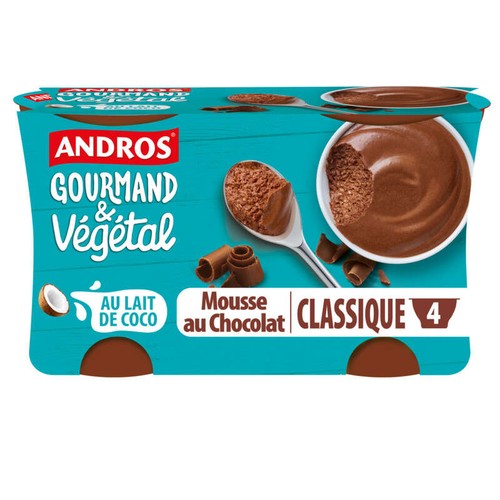 Andros Gourmand Mousse Au Chocolat Au Lait De Coco 4x55g