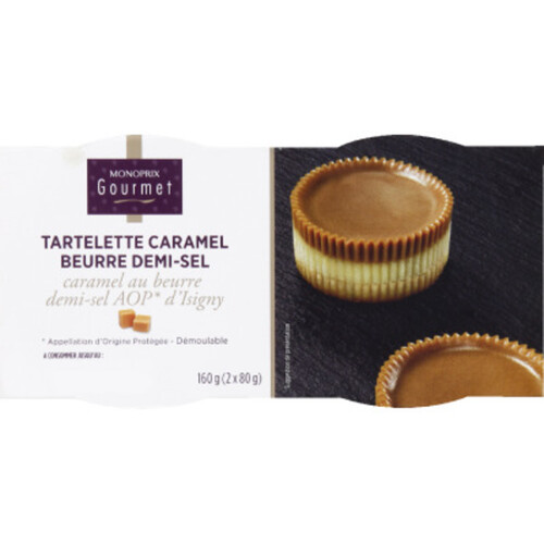 Monoprix Gourmet Tartelette caramel au beurre demi-sel AOP d'Isigny 2x80g