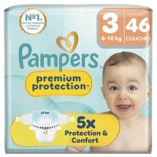 Pampers Premium Protection Taille 3 - 6kg-10kg – x46 Couches