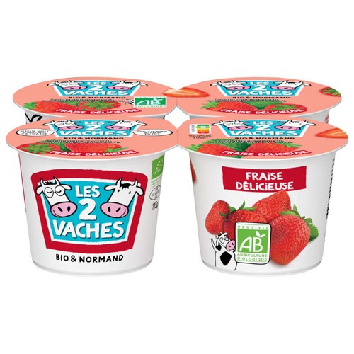 Les 2 Vaches Goût Fraise Déclisieuse Bio 115g x4