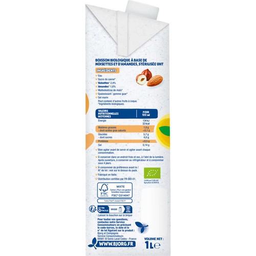 Bjorg Boisson végétale amande noisette Bio 1L