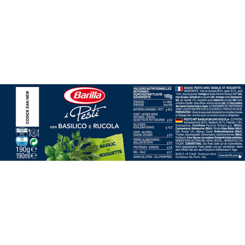 Barilla Sauce Pesto Basilic et Roquette 190g