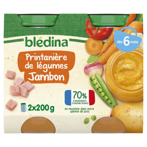 Blédina Pots Printanière de légumes Jambon dès 6 mois 2x200g