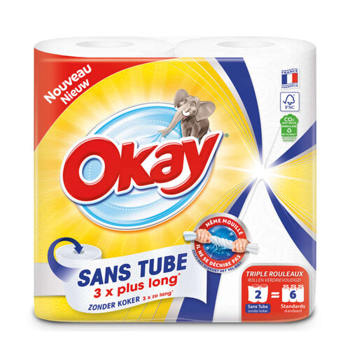 Okay Essuie-Tout Sans Tube Blanc X2