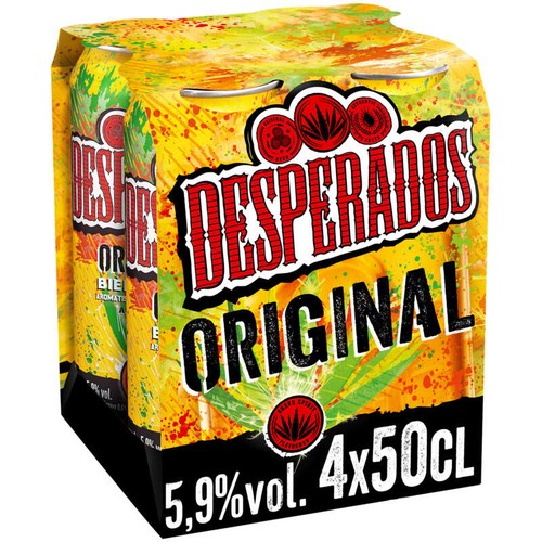 Desperados Original Bière aromatisée à un spiritueux à base d'agave en canettes 4x50cl