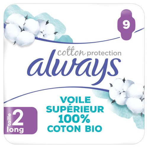 Always Cotton Protection Serviettes Hygiéniques 100% Coton T. 2 long x9