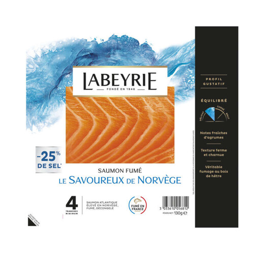  Labeyrie Saumon fumé Le Savoureux de Norvège -25% de sel 4 tranches 130g