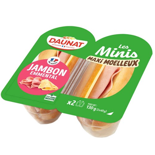 Daunat Sandwich le mini jambon emmental, pain nature 130g
