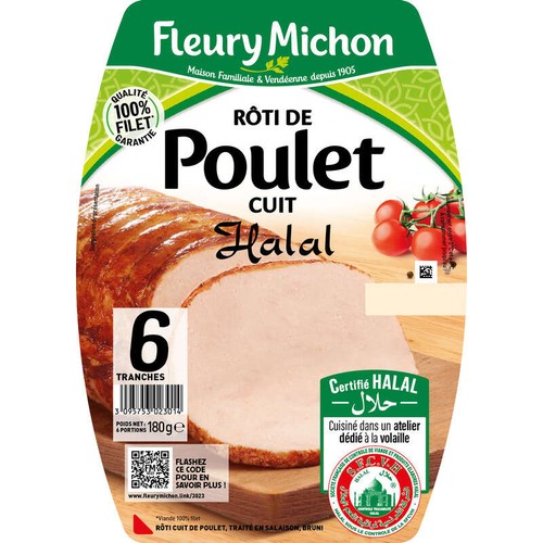 Fleury Michon Rôti de Poulet Cuit Halal Tranche x6 - 180g