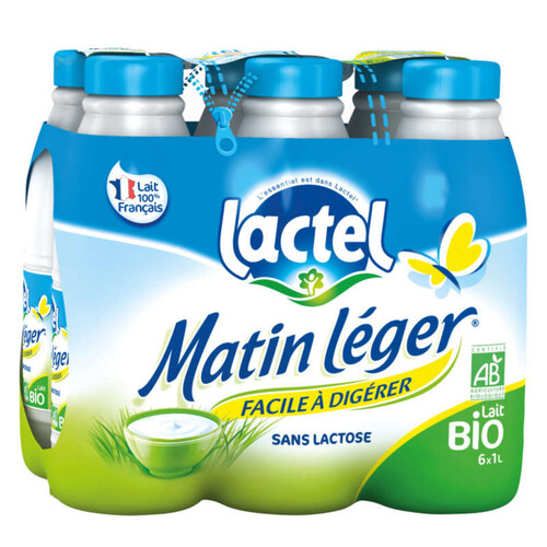 Lactel Matin Léger bio demi-écrémé bouteille 6x1 L