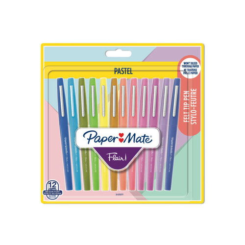 Paper Mate Flair - Feutre Assortiment de Couleurs Pastel Encre à l’eau 0.7 mm moyen x12