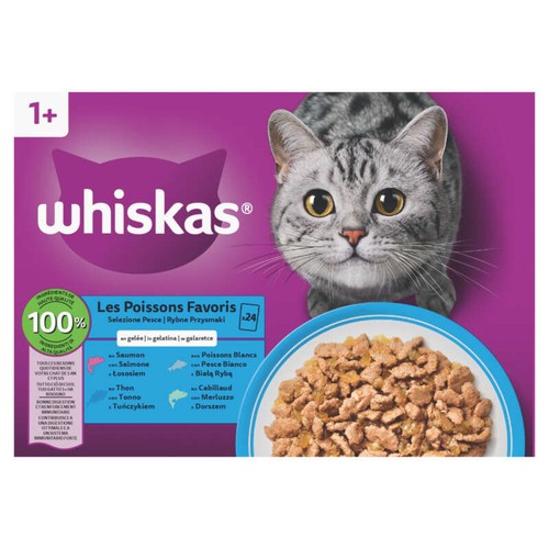 Whiskas Sachets fraîcheur Poissons en gelée pour chat adulte 24x85g