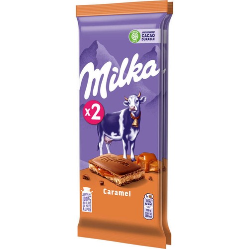 Milka Tablette Chocolat Lait Fourrée À La Crème Et Caramel Lot 2x100g
