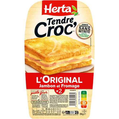 Herta Tendre Croc' L'Original Croque-Monsieur Jambon & Fromage x2 - 200g