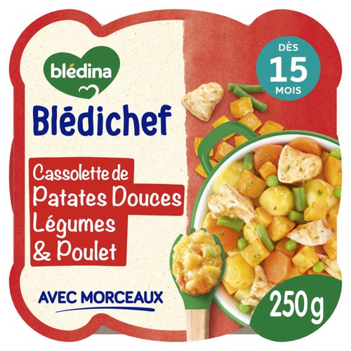Blédina Cassolette de Patate Douce, Légumes et Poulet, dès 15 Mois, 250g