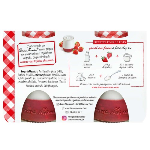 Bonne Maman Yaourt Crémeux/Lit de Fraise 2x125g