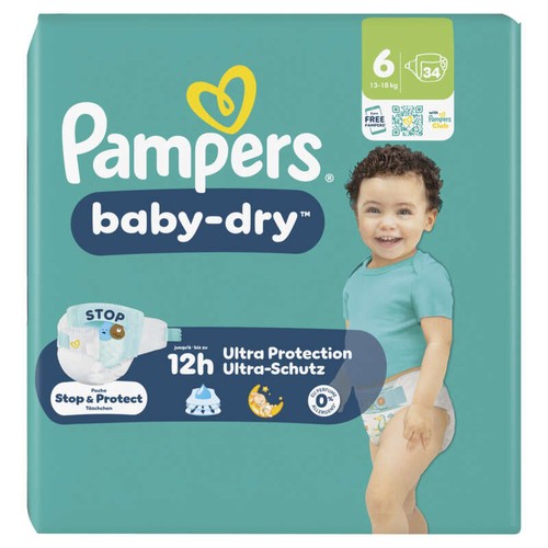 Pampers Baby-Dry Taille 6 - 13kg-18kg – x34 Couches