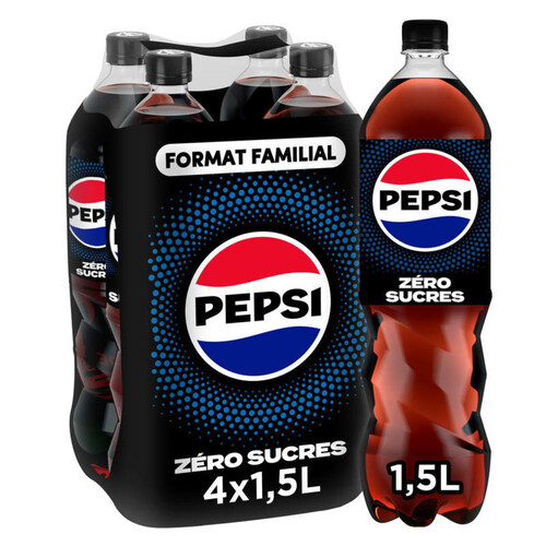 Pepsi - Soda zero sucres au cola - Les 4 bouteilles de 1,5L