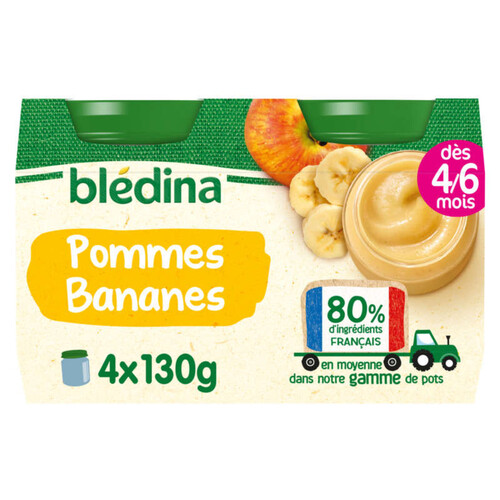 Blédina Pots fruits Pommes Bananes dès 4/6 mois 4x130g