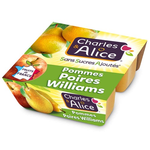 Charles & Alice Desserts Pommes & Poires Williams sans sucres ajoutés 4x100g