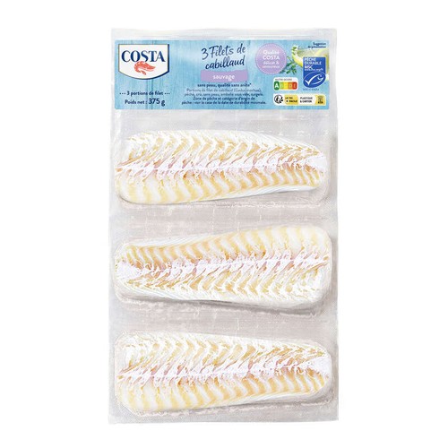 Costa  filets de cabillaud sauvage x3 msc 375g