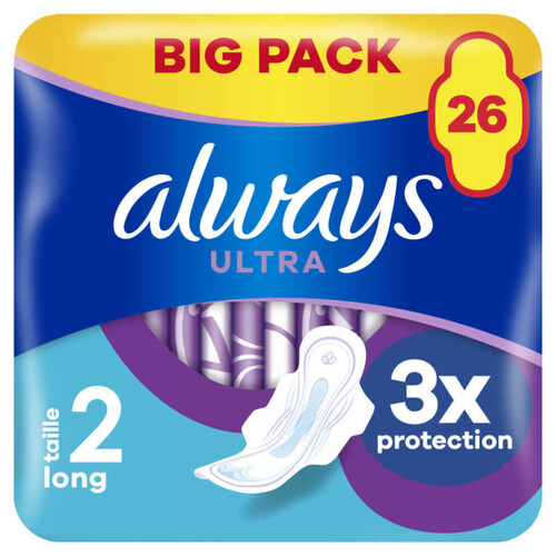 Always ultra serviettes long taille 2 ailettes x26 serviettes