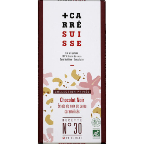 Carre Suisse Chocolat Noir Cajou Caramélisé Bio 100G