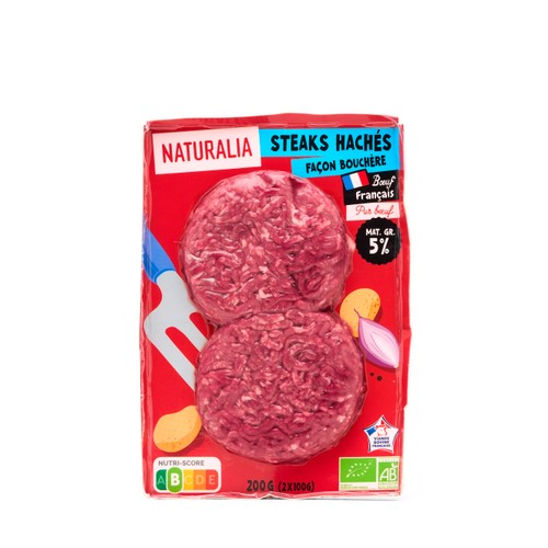 Naturalia Steaks Hachés Pur Bœuf Façon Bouchère 5%  de Mg 2x100g