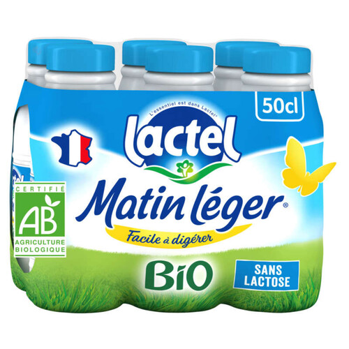 Matin Léger Bio de Lactel 1.2% m.g. UHT bouteille 6x50cl