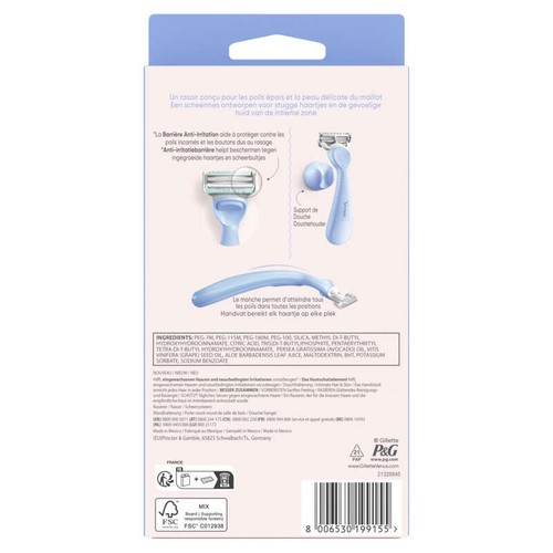 Gillette Venus Intimate Pour Le Maillot, Rasoir, 1 Manche + 1 Recharges De Lames De Rasoir