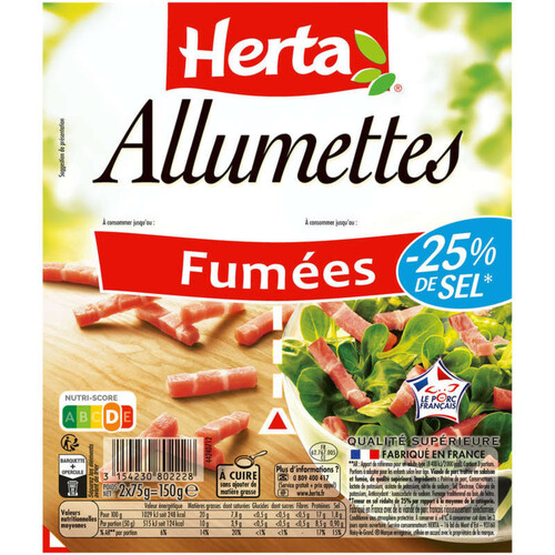 Herta Allumettes fumées -25% de sel 2x75g