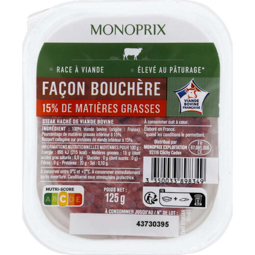 Monoprix Steak haché 15% 125g