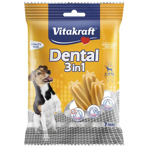 Vitakraft Bâtonnets dentaires à mâcher pour petits chiens 3 en 1 Chiens 5 - 10 kg x7 - 120g
