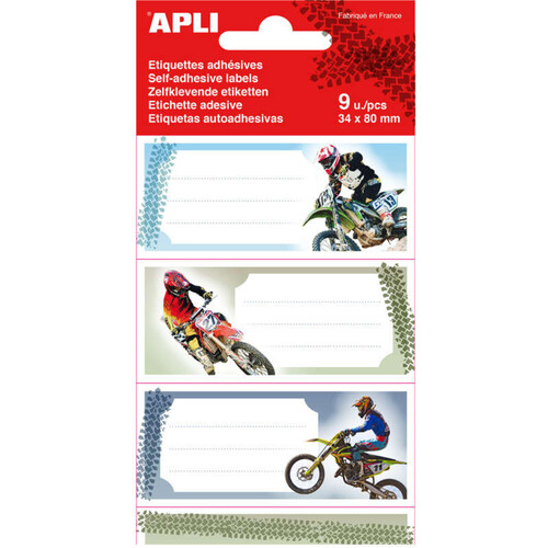 Apli Etiquettes Adhésives Scolaires 34X80Mm Motos X9