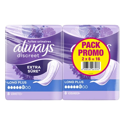 Always Discreet Serviettes Pour Fuites Urinaires Femmes Long Plus 16 Serviettes