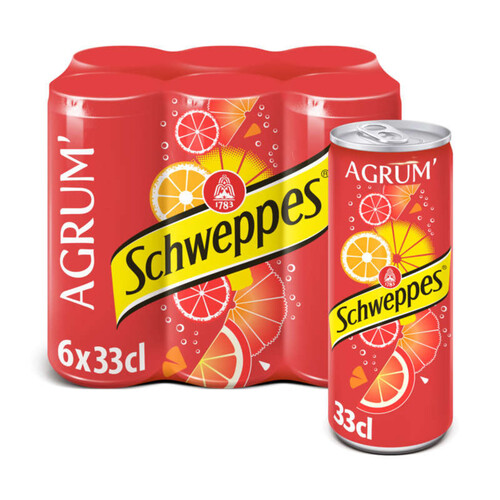 Schweppes Agrumes boisson gazeuse pack de 6x33 cl canettes.