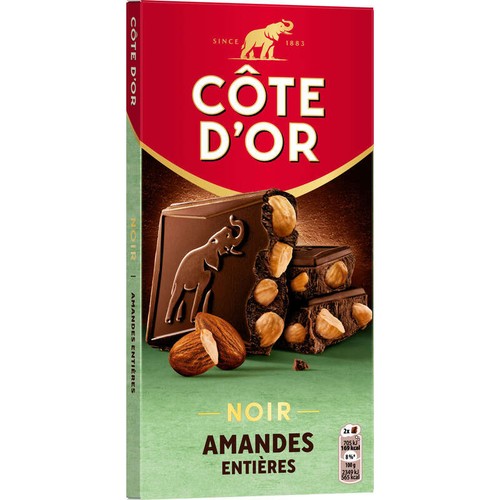 Côte D'Or Tablette Chocolat Noir Aux Amandes Entières 180g