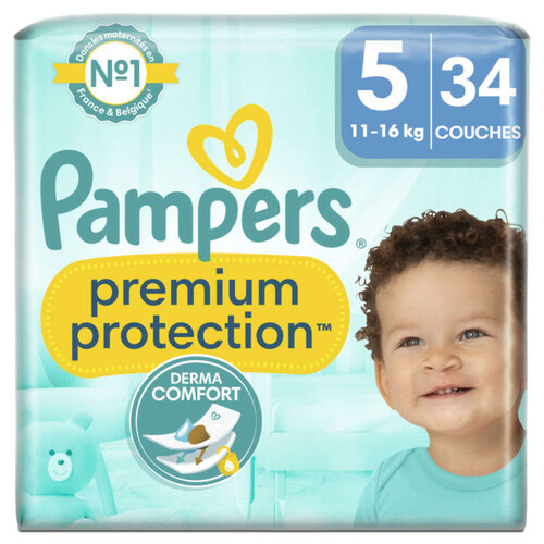 Pampers premium protection taille 5, couches x34, 11kg - 16kg